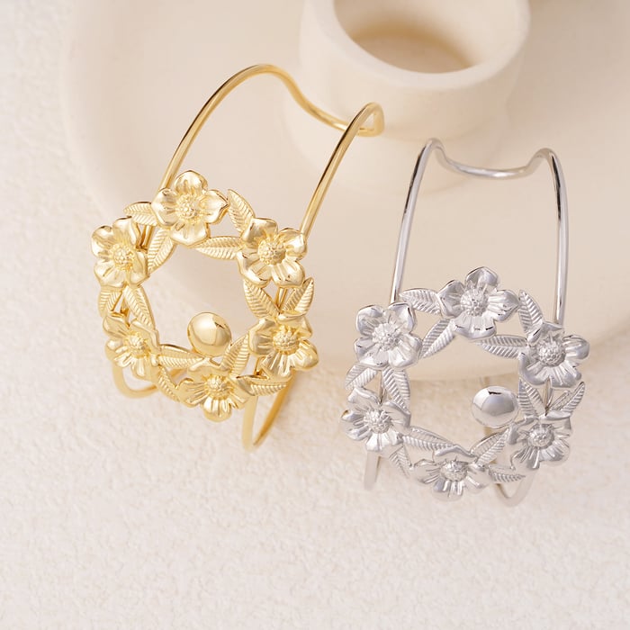 1 Stück Romantische Serie Natürliche Blume Edelstahl Gold Farbe Damen Armreifen Bild4