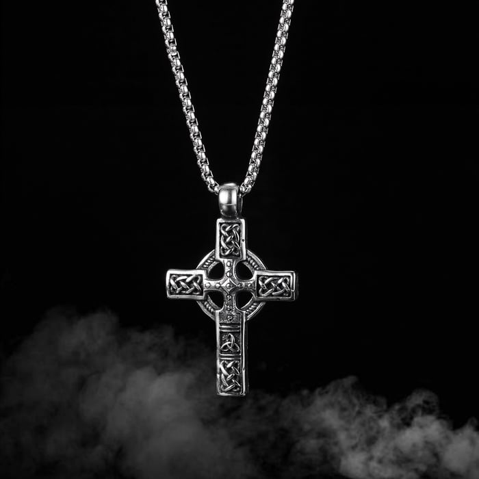 1 pezzo di collana da uomo in acciaio inossidabile con croce di roccia Immagine2