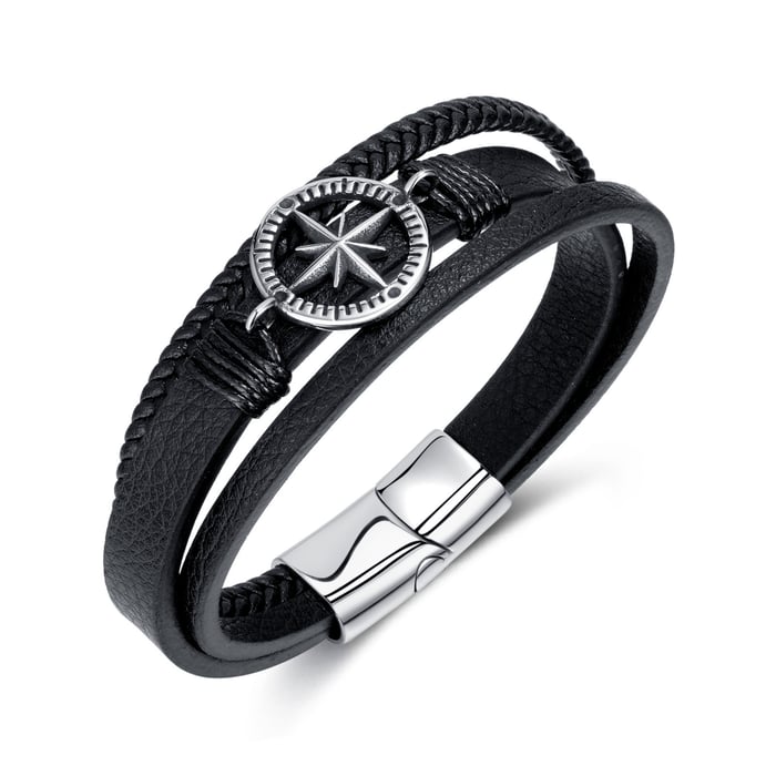 Braccialetti da uomo in acciaio inossidabile con stella ottagonale, 1 pezzo 