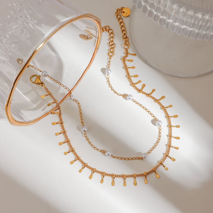 Classic Stainless Steel Chain Gold Color Pearl Anklets Picture2
