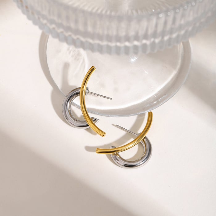1 Paar Simple Series Einfache geometrische Ohrstecker aus Edelstahl in Goldfarbe für Damen h5Bild4