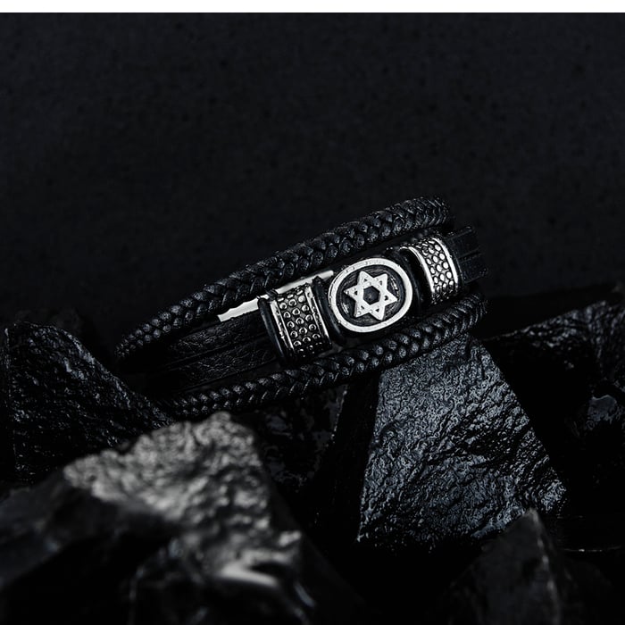 Braccialetti da uomo in acciaio inossidabile con esagramma chic, 1 pezzo Immagine3