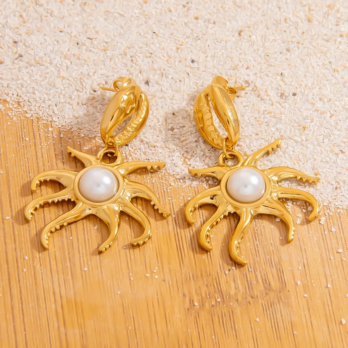 Octopus Stainless Steel Gold Color Drop Earrings h5Picture4
