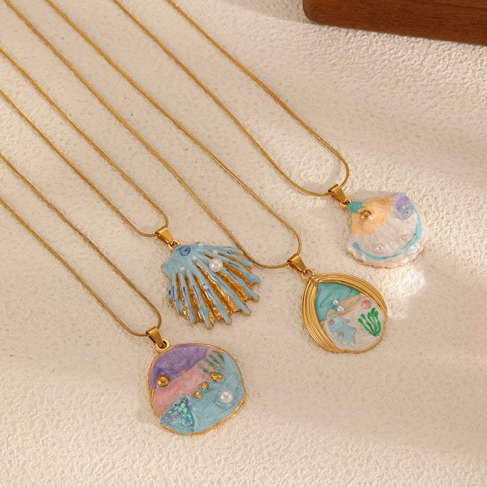 Ocean Series Oil- Glazing Shell Shape Women's Pendant Necklaces Picture2