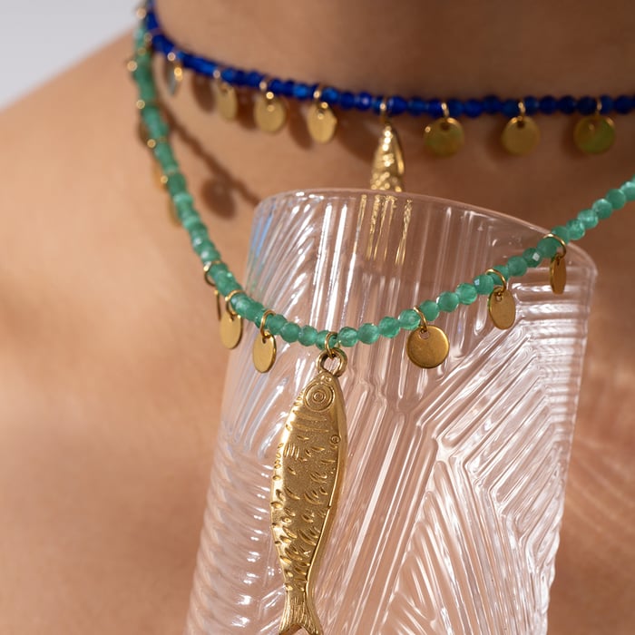Glamorous Fish Stainless Steel Gold Color Natural Stone Women's Beaded Necklaces h5Picture5