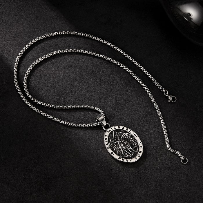 Classic Religious Oval Stainless Steel Men's Necklaces h5Picture2