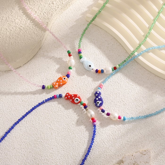 Whimsical Fish Ceramics Natural Stone Women's Pendant Necklaces h5Picture5