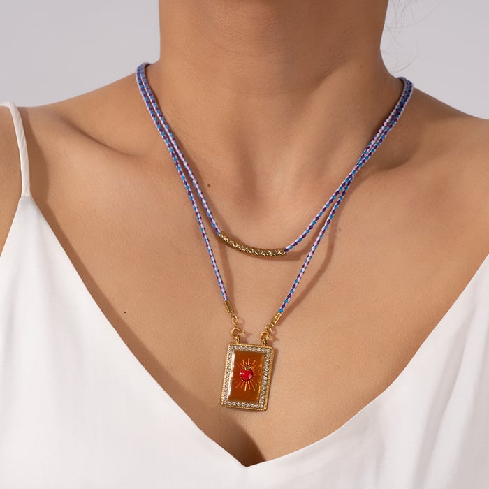 Ornate Rectangular Oil- Glazing Women's Pendant Necklaces h5Picture7