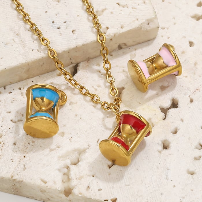 1 Piece Delicate Series Sand Clock Stainless Steel Gold Color Women's Pendants h5Picture4