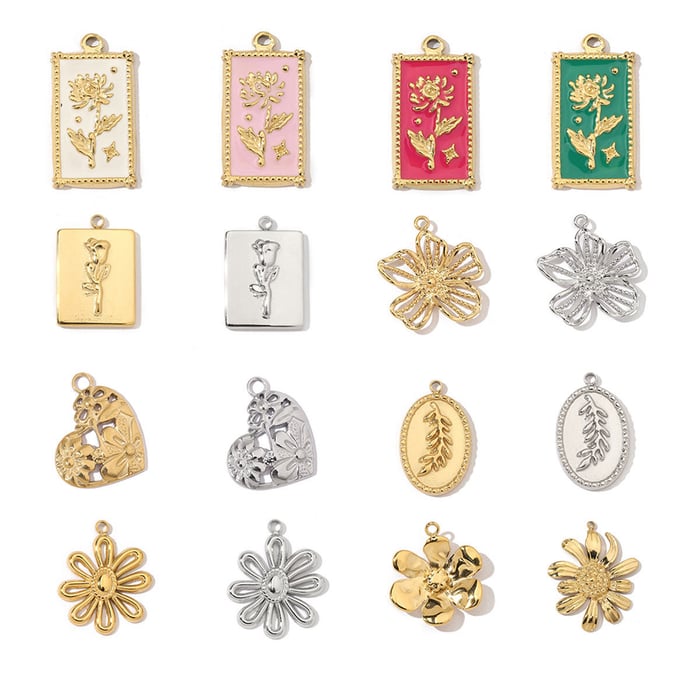 1 Stück Anspruchsvolle Serie Elegante Blumen Edelstahl Gold Farbe Damen Anhänger h5Bild7