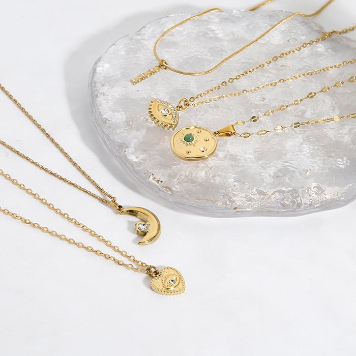 Moon Heart Irregular Gold Color Stainless Steel Pendant  Necklace h5Picture2