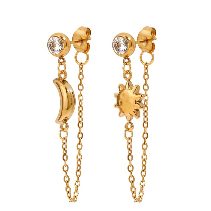 Daily Sun & Moon Stainless Steel Gold Color Drop Earrings