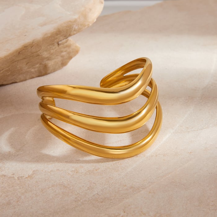Einfache ringförmige Manschettenarmbänder aus goldfarbenem Edelstahl h5Bild2