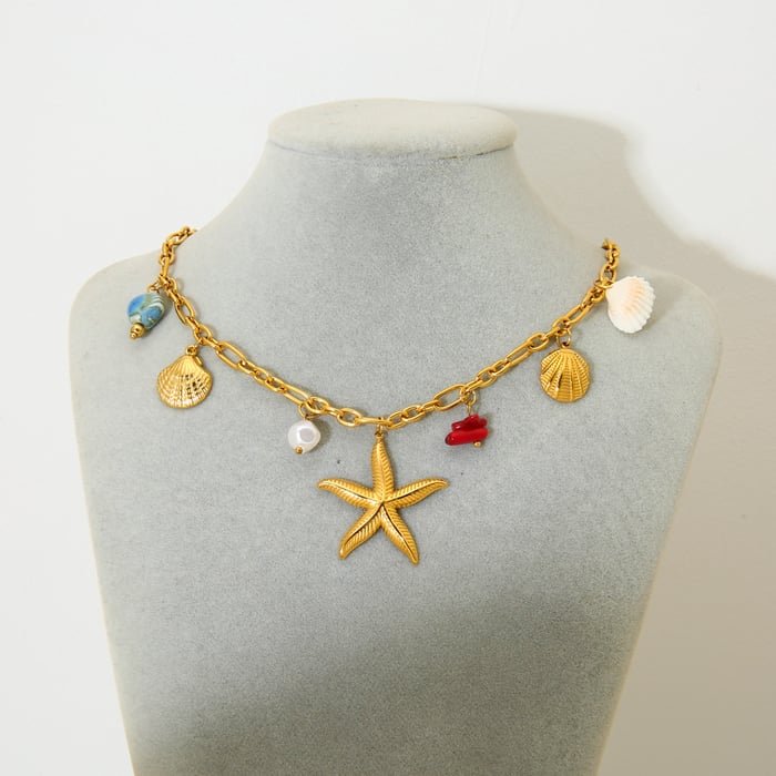 Collana con ciondolo a forma di stella marina in acciaio inossidabile, elemento oceano, 1 pezzo h5Immagine4