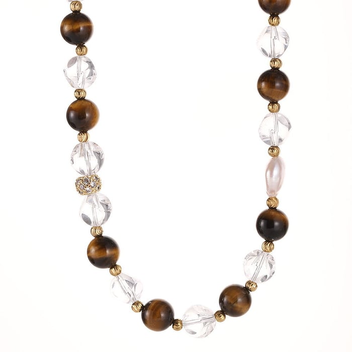 Retro Naturstein Edelstahl Gold Farbe Damen Perlen Halsketten