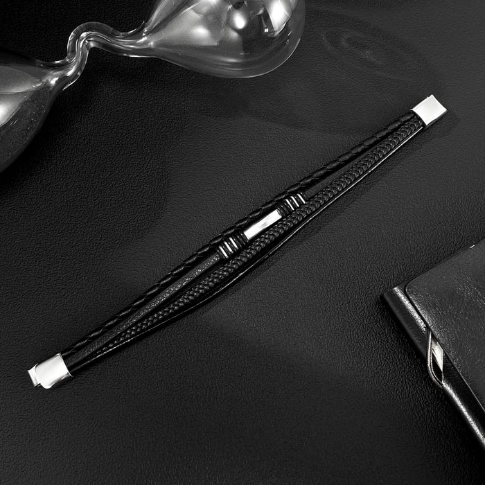 Braccialetti da uomo minimalisti multistrato in acciaio inossidabile, 1 pezzo Immagine2