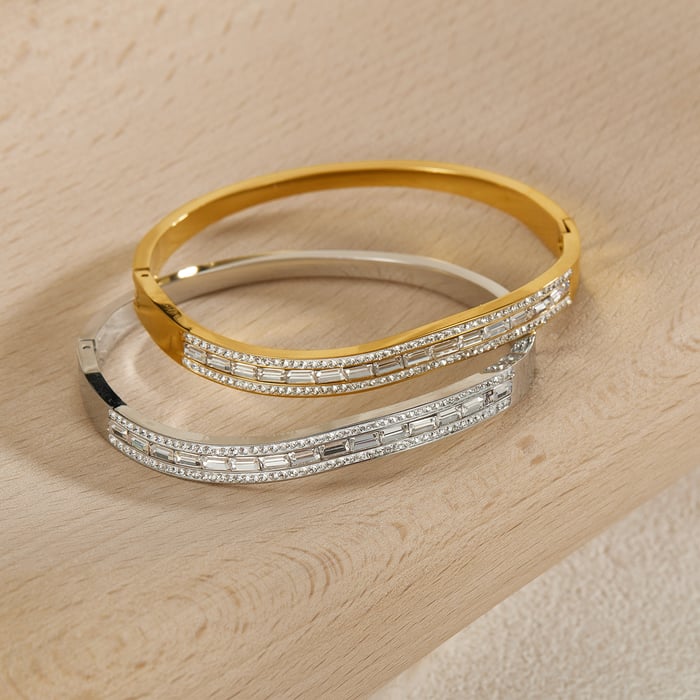 1 Stück einfache Serie elegante geometrische Edelstahl Damen Armreifen h5Bild5