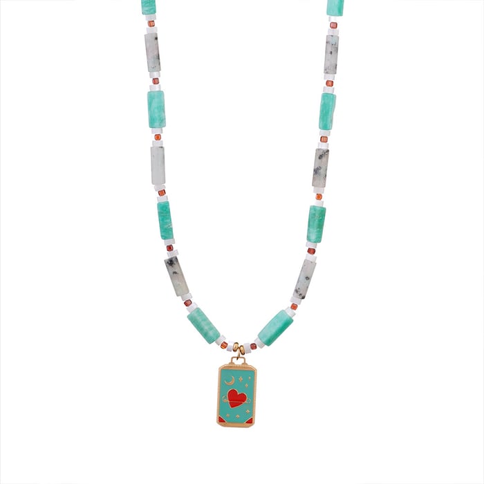 1 Piece Ethnic Series Bohemian Moon Tarot Stainless Steel Gold Color Natural Stone Women's Pendant Necklaces h5Picture7