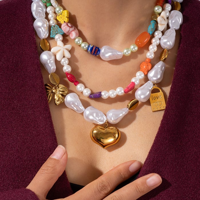 1 Piece Polychrome Series Vacation Turtle Shape Natural Stone Stainless Steel Gold Color Women's random Beaded Necklaces h5Picture3