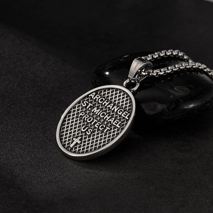 Classic Religious Oval Stainless Steel Men's Necklaces h5Picture6