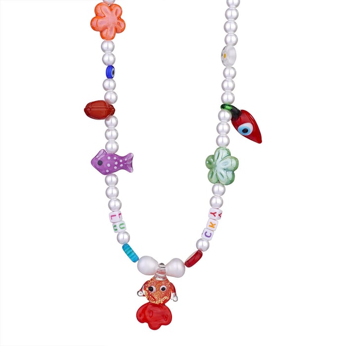 1 Piece Designable Series Vacation Colorful Transparent Stone Stainless Steel Gold Color Women's Beaded Necklaces h5Picture6