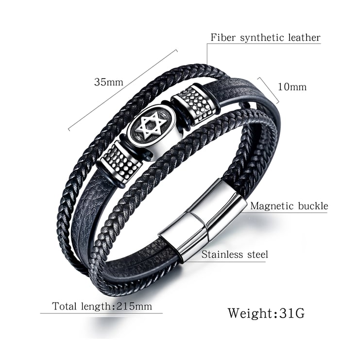 Braccialetti da uomo in acciaio inossidabile con esagramma chic, 1 pezzo Immagine5