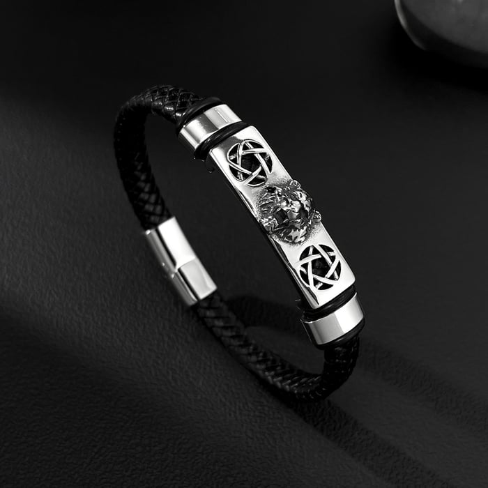 Braccialetti da uomo in acciaio inossidabile con testa di leopardo, 1 pezzo h5Immagine2
