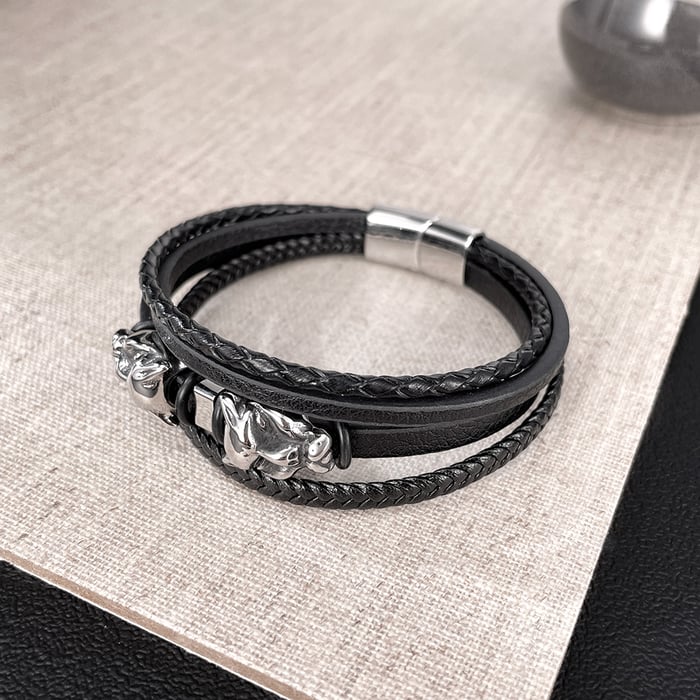 1 pulsera de cuero de leopardo con diseño de roca para hombre Imagen5
