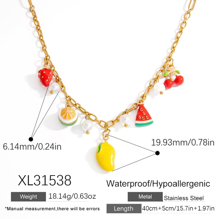 Collana da donna in acciaio inossidabile color oro con serie di frutta carina h5Immagine2