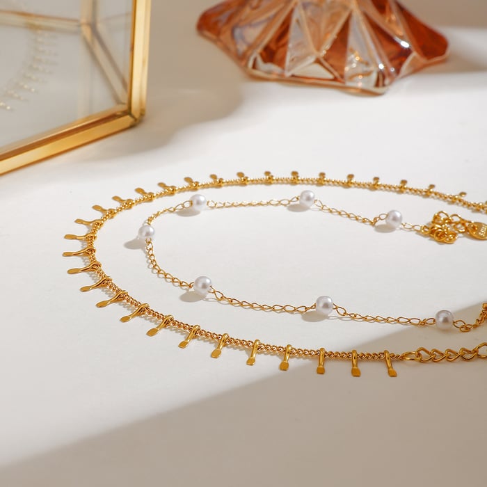 Classic Stainless Steel Chain Gold Color Pearl Anklets Picture3