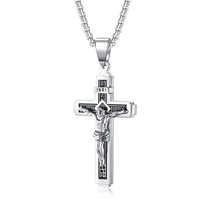 Collane da uomo classiche con croce in acciaio inossidabile color oro e argento