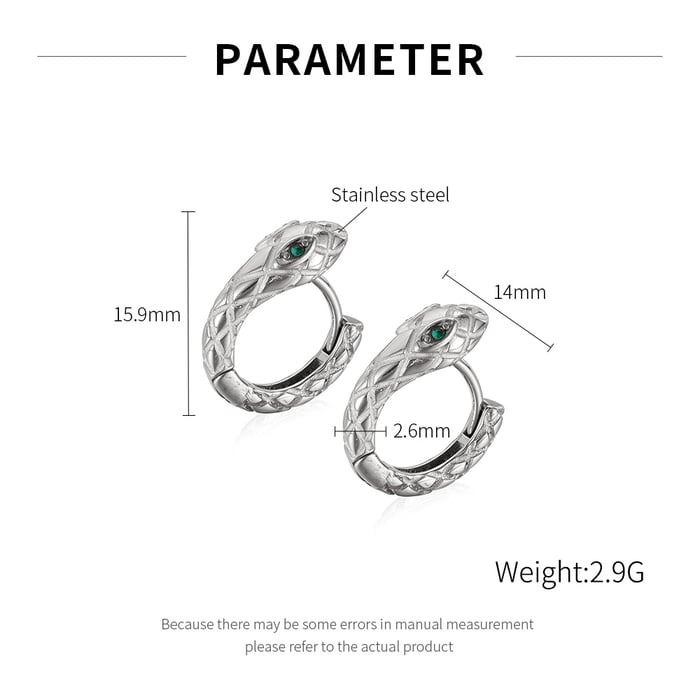 1 Piece Sophisticated Style Snake Head Stainless Steel Men's Hoop Earrings h5Picture8