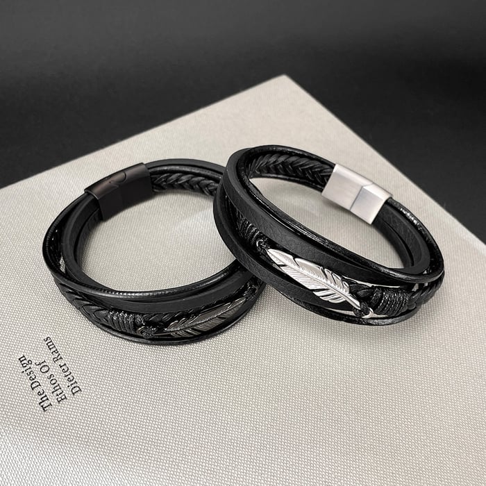 Braccialetti da uomo in acciaio inossidabile con piuma sobria, 1 pezzo h5Immagine6