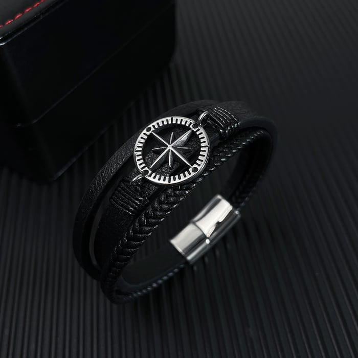 Braccialetti da uomo in acciaio inossidabile con stella ottagonale, 1 pezzo Immagine2