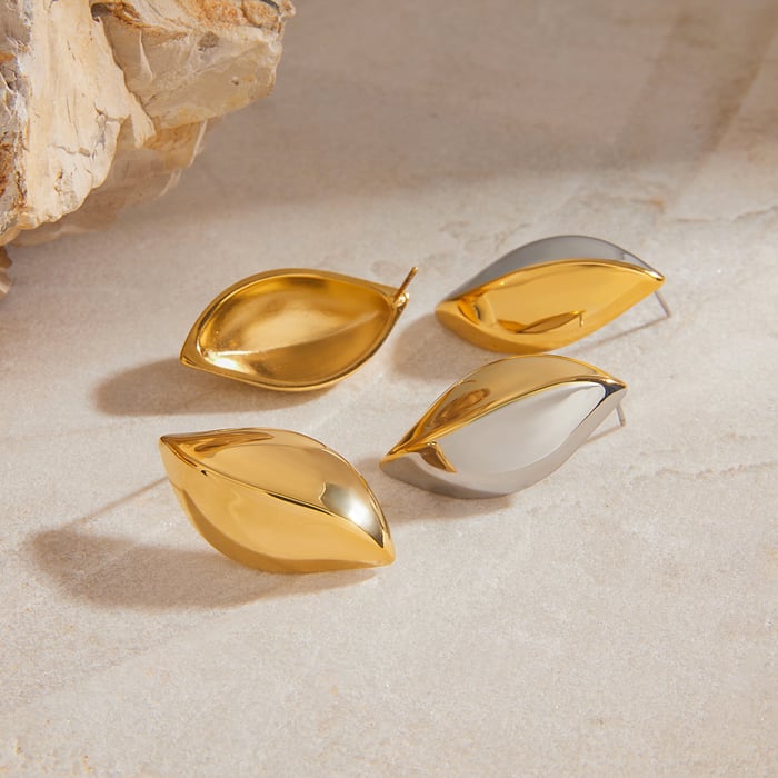 Einfache Blätter Edelstahl Gold Farbe Ohrstecker h5Bild2