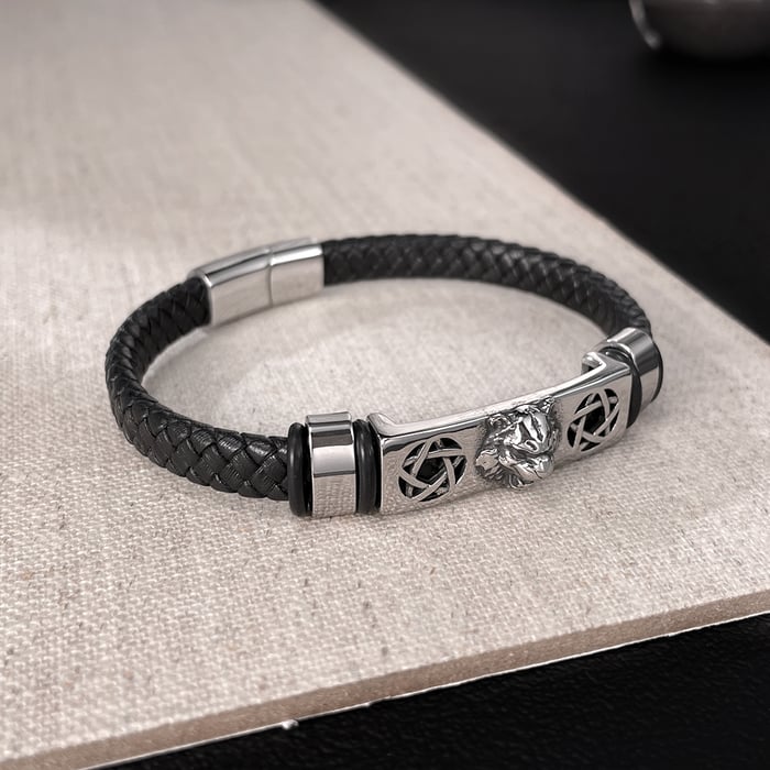 Braccialetti da uomo in acciaio inossidabile con testa di leopardo, 1 pezzo h5Immagine4