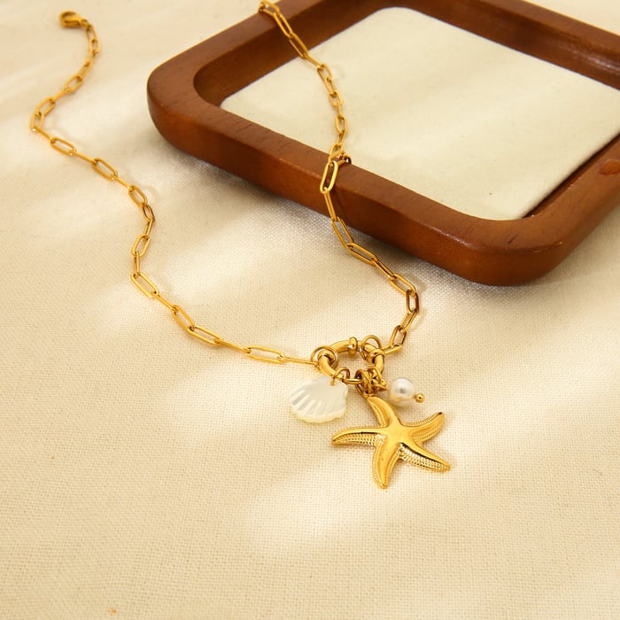 1 Pair Romantic Series Vacation Turtle Stainless Steel   Gold Color  Women's Pendant Necklaces h5Picture3