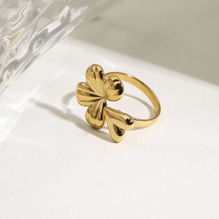 Retro Kleeblatt Edelstahl Gold Farbe Statement Ring h5Bild4