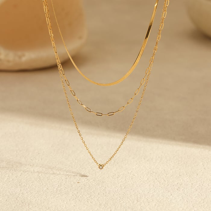 1 Pair Simple Series Chain Stainless Steel   Gold Color  Women's Layered Necklaces h5Picture3