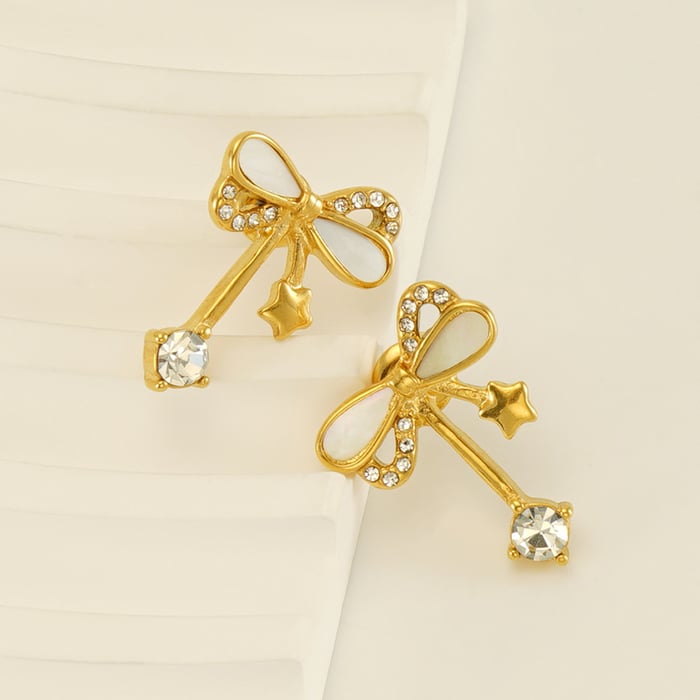 Ohrstecker aus Edelstahl mit Schleife und goldfarbenem Knoten h5Bild4