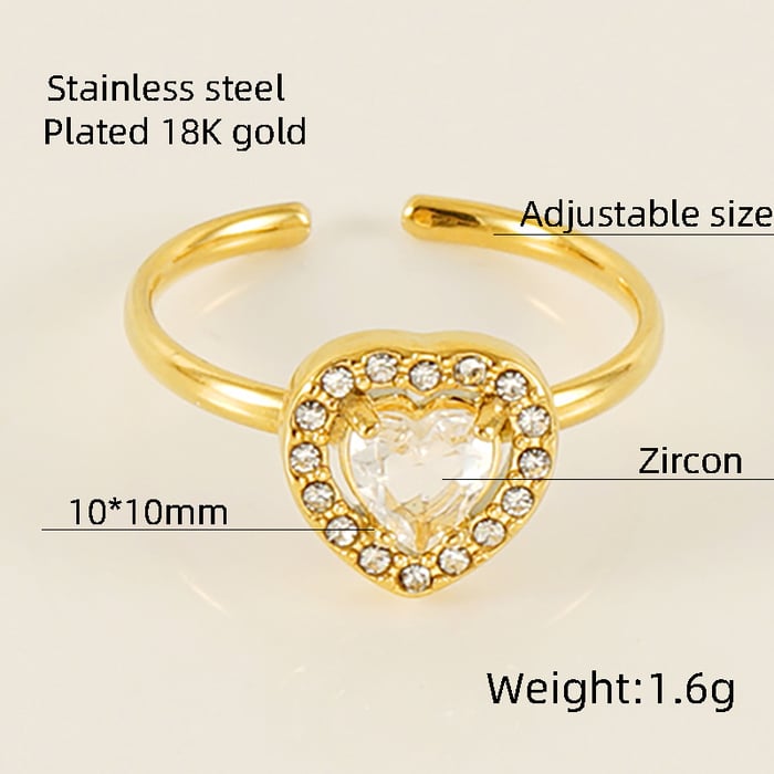 Heart Stainless Steel Gold Color Gemstone Rings h5Picture2