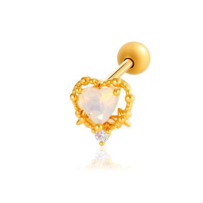 1 Piece Simple Series Simple Heart Copper   Gold Color  Zircon Women's Piercings Earrings