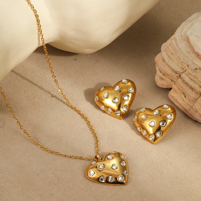 1 Pair Romantic Series Daily Heart Stainless Steel   Gold Color  Women's Pendant Necklaces h5Picture2