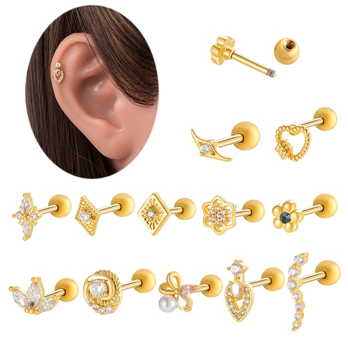 1 Stück Simple Series Simple Heart Kupfer Gold Farbe Zirkon Damen Piercings Ohrringe Bild3