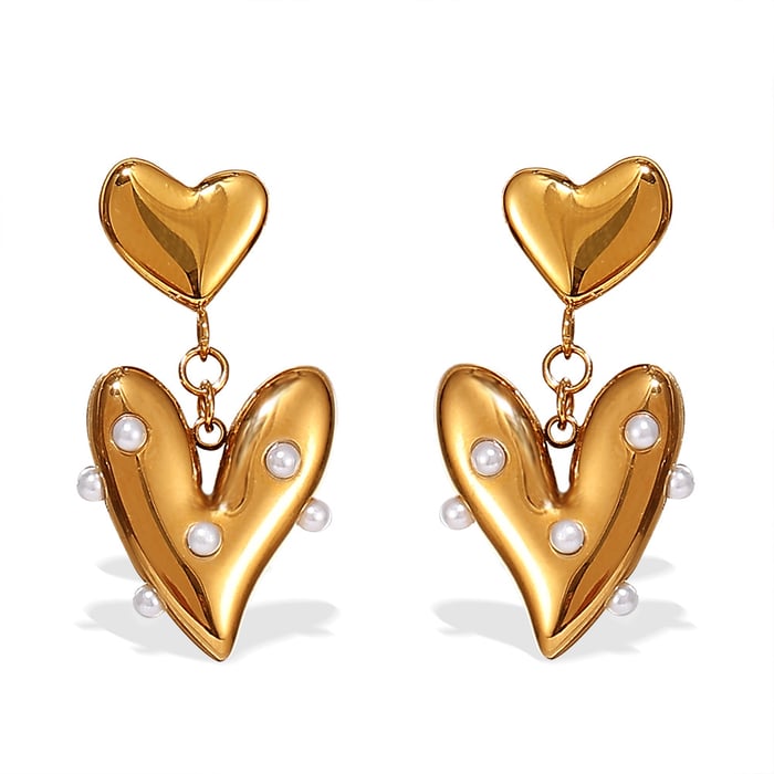 Herzförmige Tropfenohrringe aus Edelstahl in Goldfarbe h5Bild6