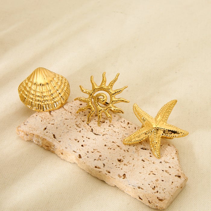 Modisches Design Sonne Seestern Gold Edelstahl Damenringe h5Bild2
