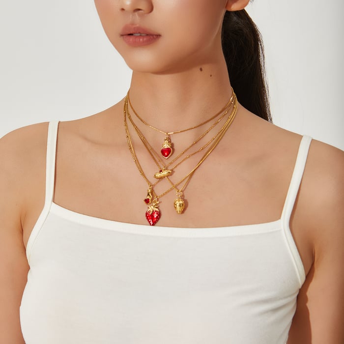 1 Pair Luxurious Series Elegant Heart Stainless Steel   Gold Color  Women's Pendant Necklaces h5Picture4
