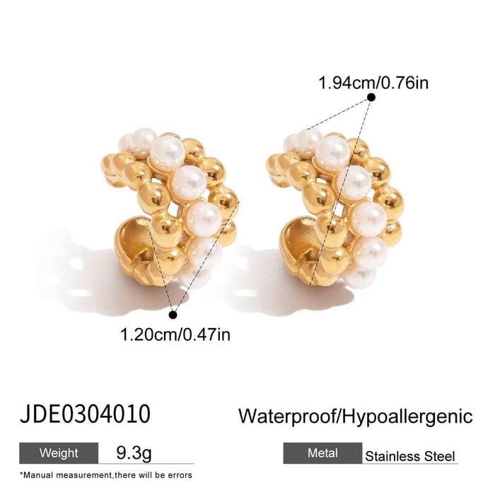 Retro Beads Stainless Steel Gold Color Ear Cuffs h5Picture2
