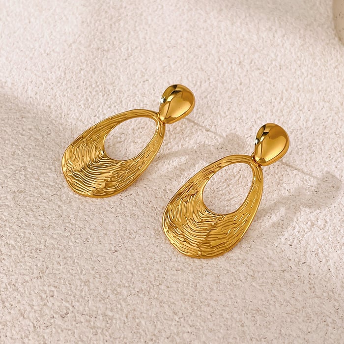 1 Paar ovale Retro-Ohrringe aus Edelstahl in Goldfarbe für Damen h5Bild5