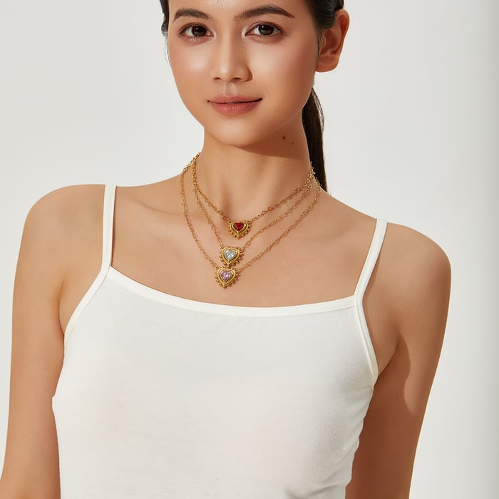 1 Pair Romantic Series Classic Heart Stainless Steel   Gold Color  Women's Pendant Necklaces h5Picture3